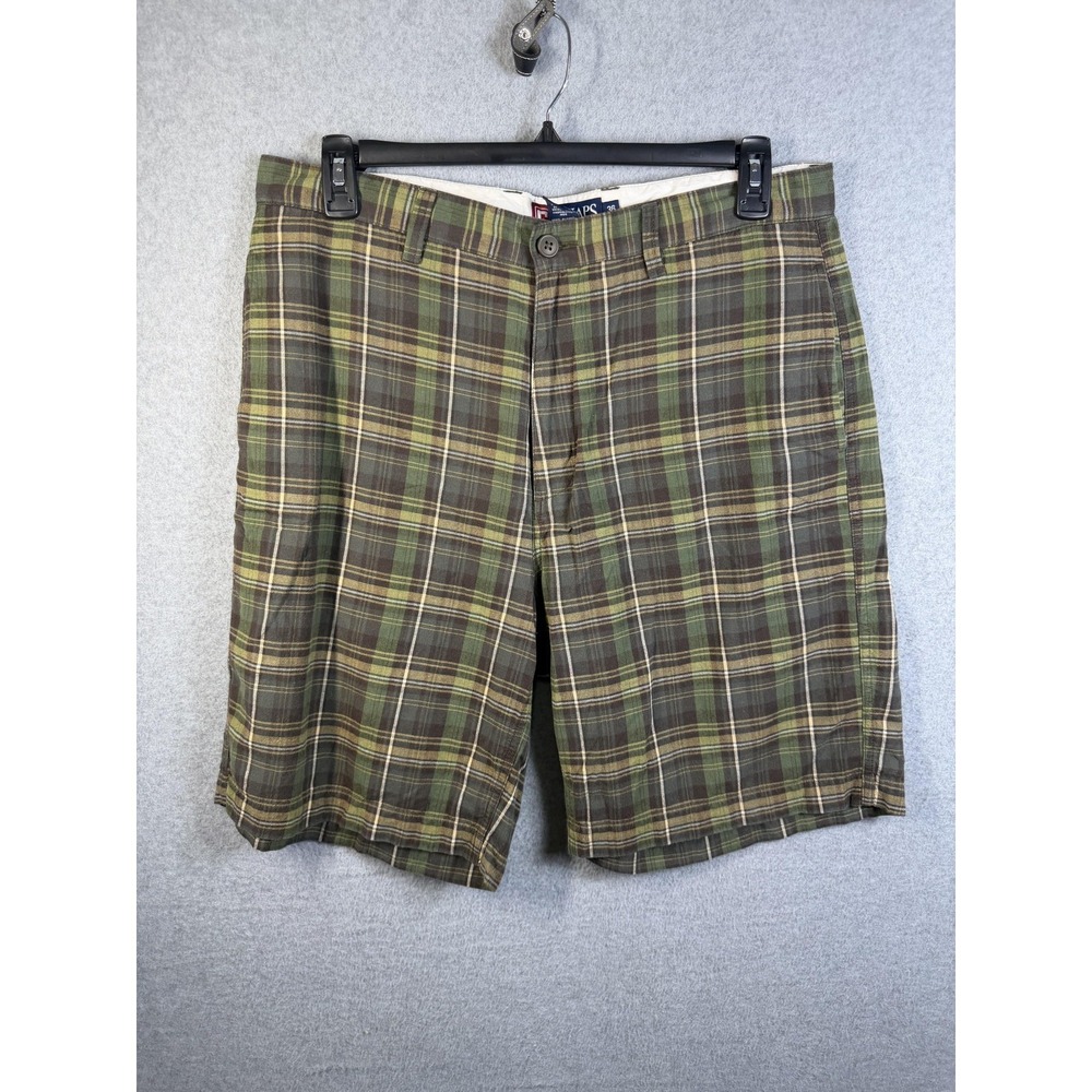 Chaps Shorts Mens 36 Green Plaid Chino Flat Front Casual Summer Lightweight